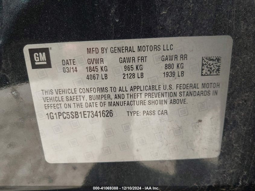 VIN 1G1PC5SB1E7341626 2014 Chevrolet Cruze, 1Lt Auto no.9