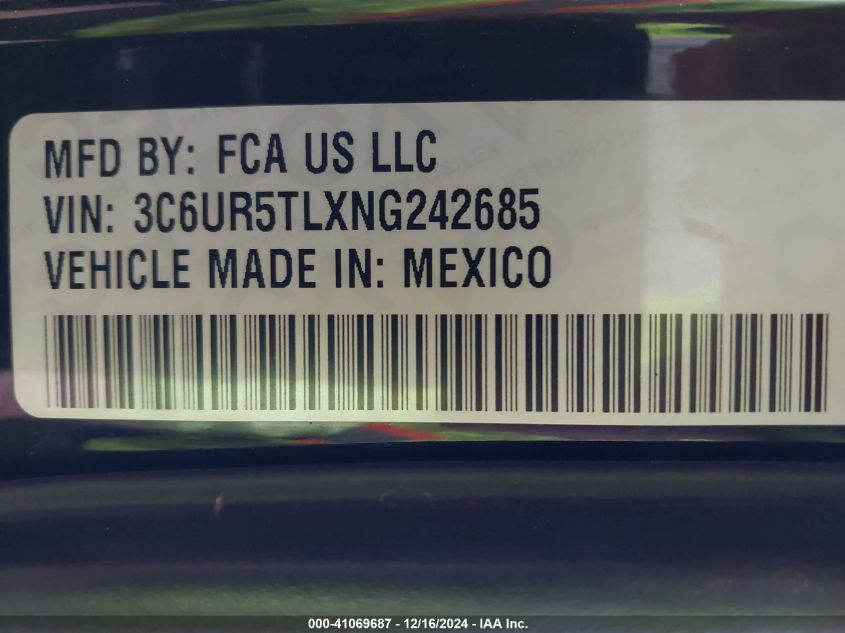 2022 Ram 2500 Limited 4X4 6'4 Box VIN: 3C6UR5TLXNG242685 Lot: 41069687