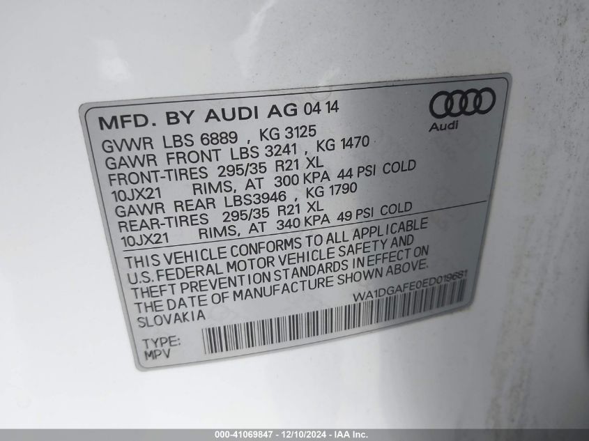 VIN WA1DGAFE0ED019681 2014 Audi Q7, 3.0T S Line Pre... no.9