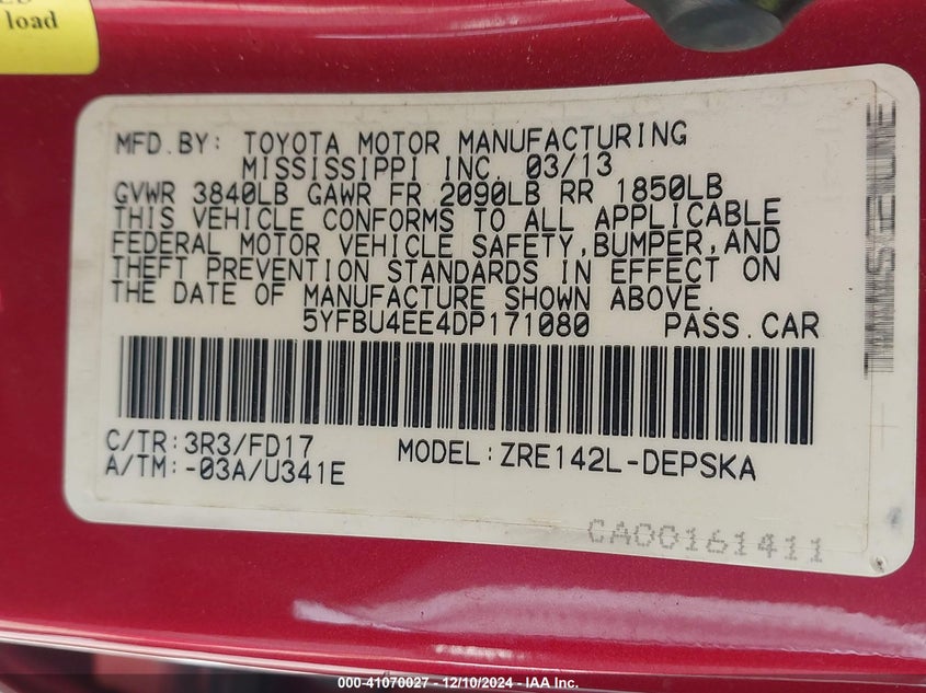 2013 TOYOTA COROLLA S - 5YFBU4EE4DP171080