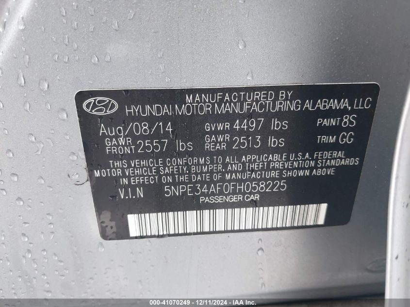 VIN 5NPE34AF0FH058225 2015 Hyundai Sonata, Sport no.9