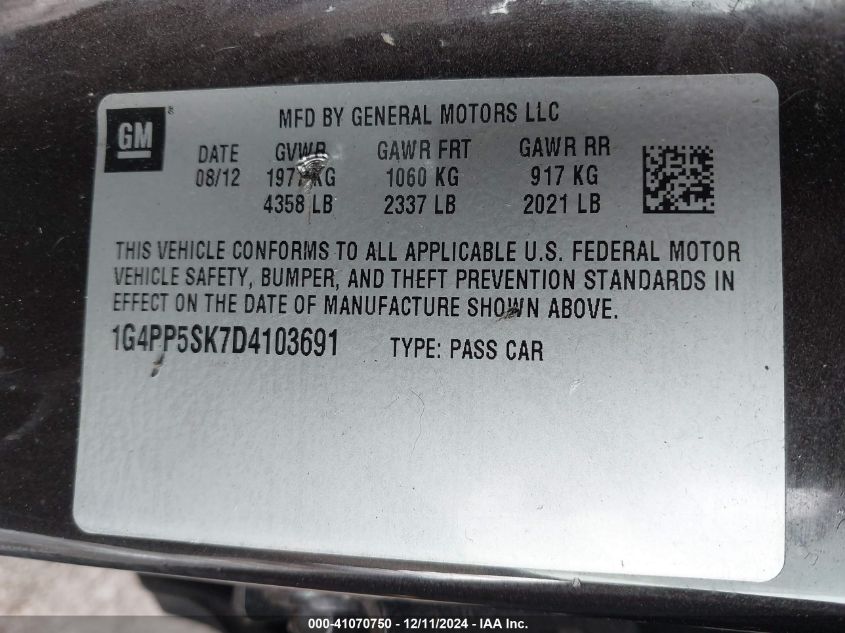 2013 Buick Verano VIN: 1G4PP5SK7D4103691 Lot: 41070750