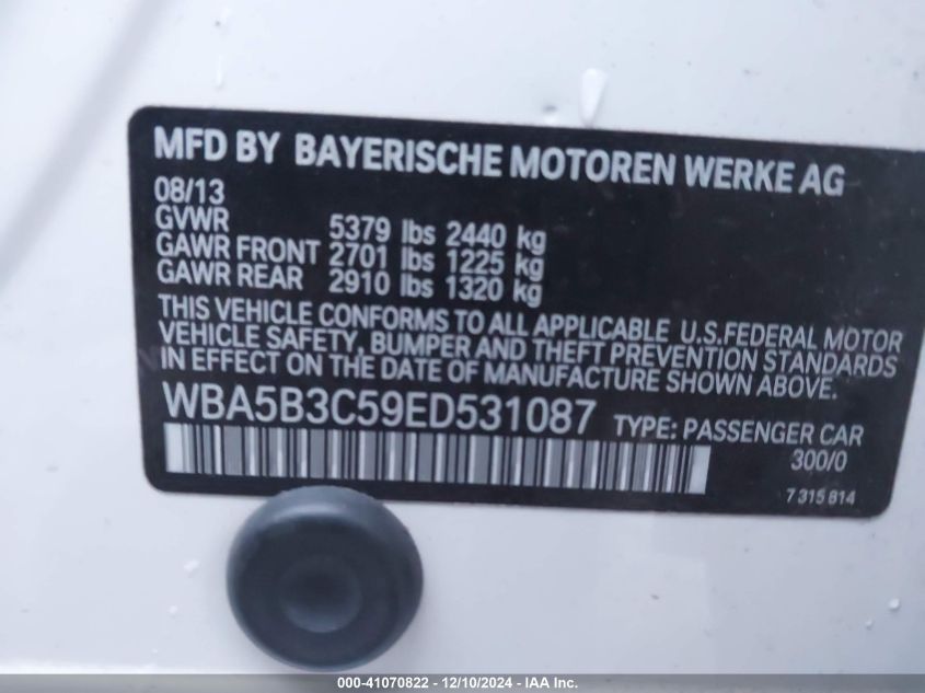 VIN WBA5B3C59ED531087 2014 BMW 5 Series, 535I Xdrive no.9