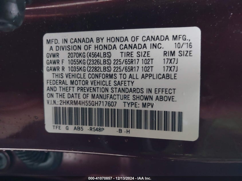 2016 HONDA CR-V EX - 2HKRM4H55GH717607