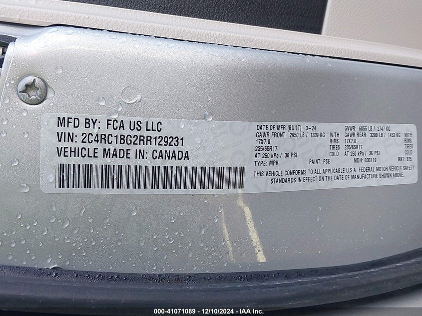 2024 CHRYSLER PACIFICA TOURING L - 2C4RC1BG2RR129231