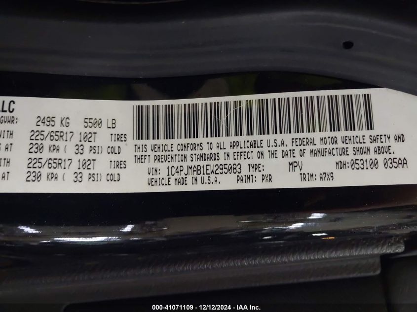 VIN 1C4PJMAB1EW295083 2014 JEEP CHEROKEE no.9