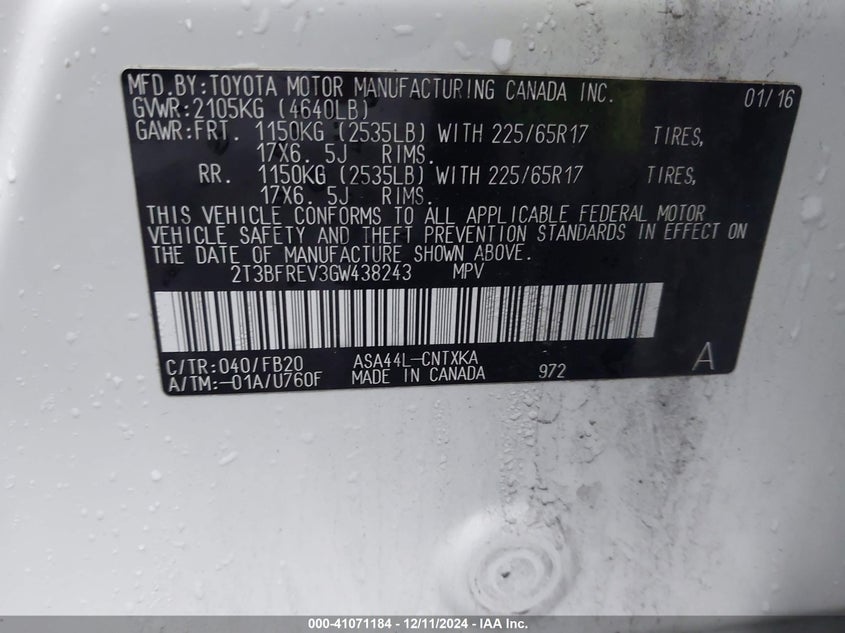 2016 TOYOTA RAV4 LE - 2T3BFREV3GW438243