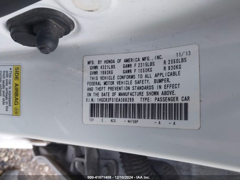 VIN 1HGCR2F51EA088299 2014 Honda Accord, Sport no.9