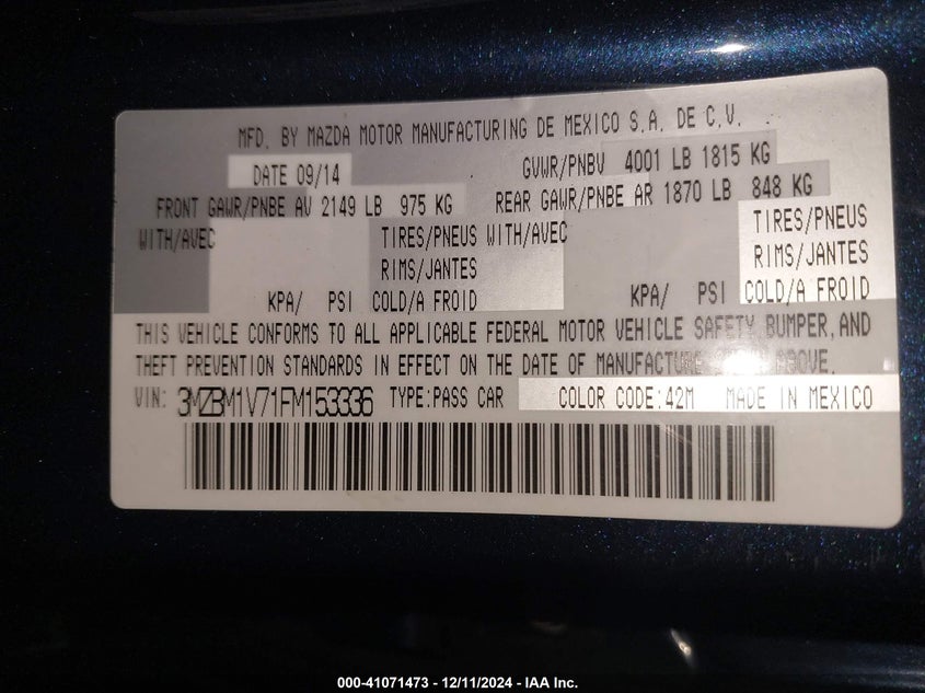 2015 MAZDA MAZDA3 I TOURING - 3MZBM1V71FM153336