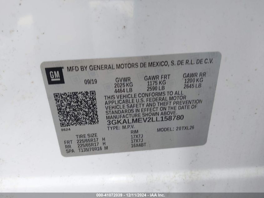 VIN 3GKALMEV2LL158780 2020 GMC Terrain, Fwd Sle no.9