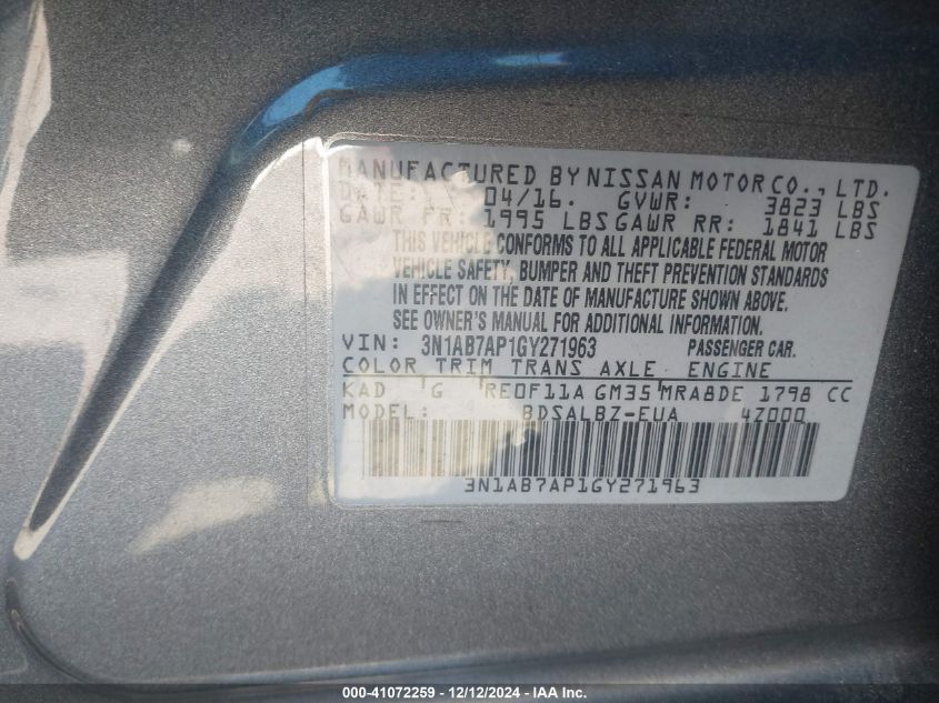 VIN 3N1AB7AP1GY271963 2016 NISSAN SENTRA no.9