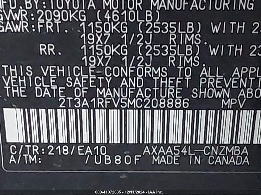 2021 TOYOTA RAV4 XLE PREMIUM - 2T3A1RFV5MC208886