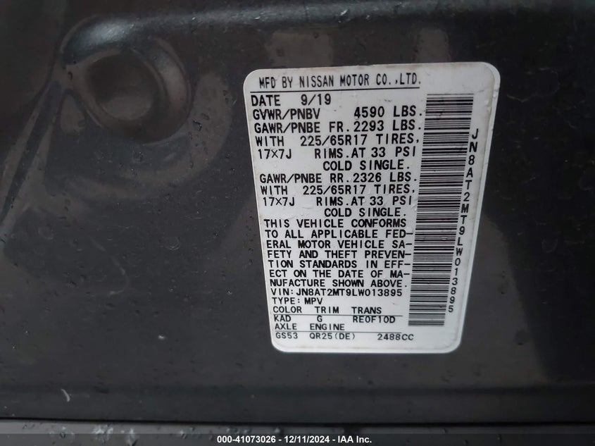 2020 NISSAN ROGUE SV FWD - JN8AT2MT9LW013895