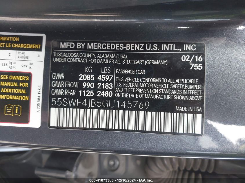 VIN 55SWF4JB5GU145769 2016 Mercedes-Benz C-Class, C... no.9