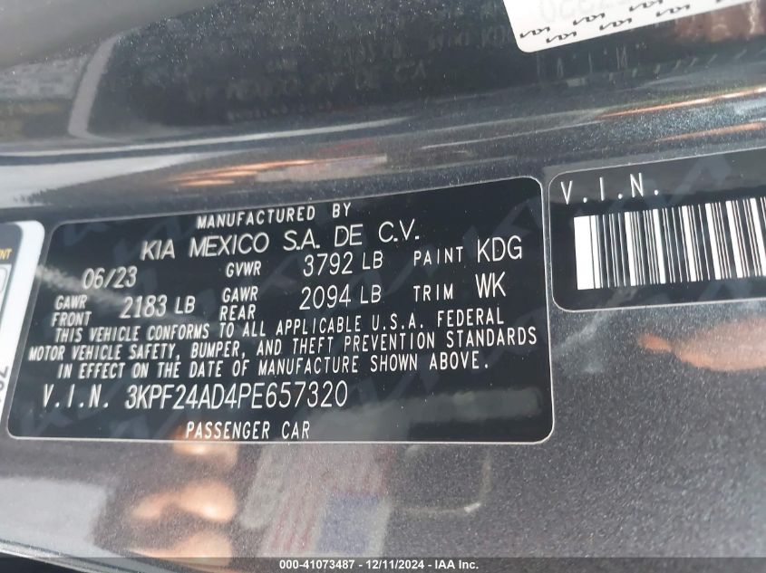 VIN 3KPF24AD4PE657320 2023 KIA Forte, Lxs no.9