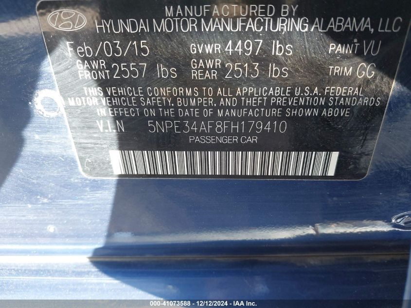 VIN 5NPE34AF8FH179410 2015 Hyundai Sonata, Sport no.9