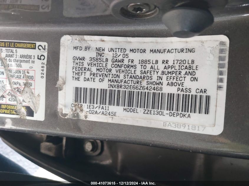 2006 Toyota Corolla Ce VIN: 1NXBR32E66Z642468 Lot: 41073615