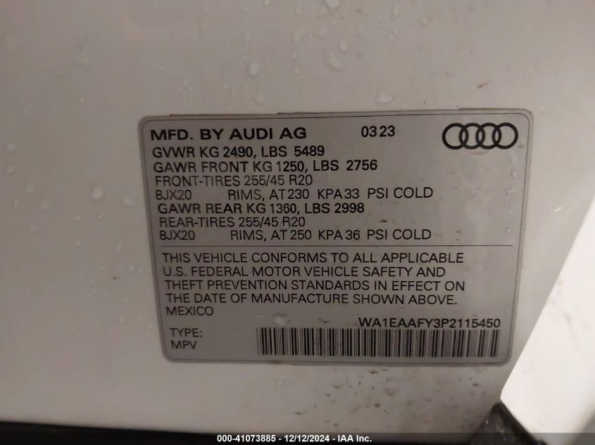 VIN WA1EAAFY3P2115450 2023 Audi Q5, Premium Plus 45... no.9