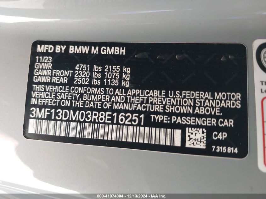 VIN 3MF13DM03R8E16251 2024 BMW M2 no.9