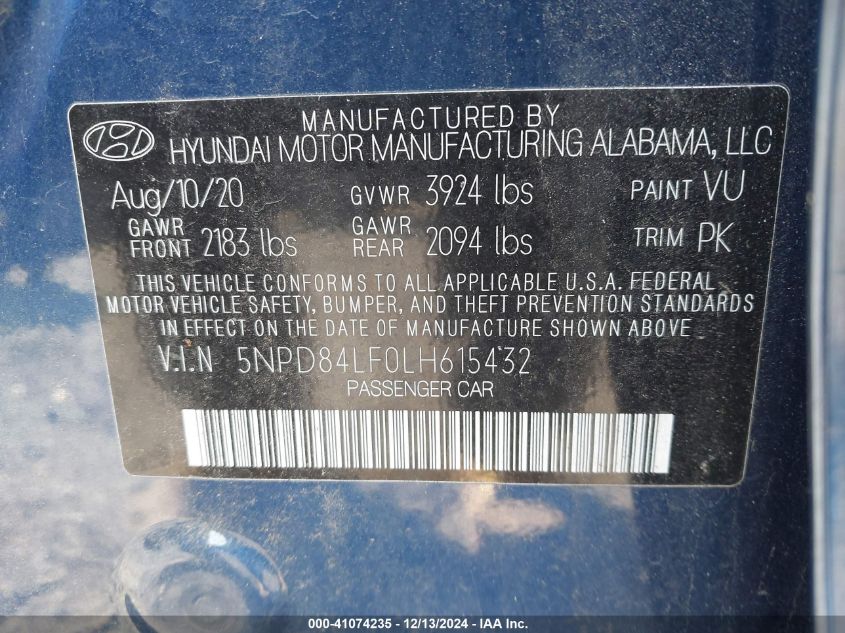 2020 HYUNDAI ELANTRA SEL/VALUE/LIMITED - 5NPD84LF0LH615432