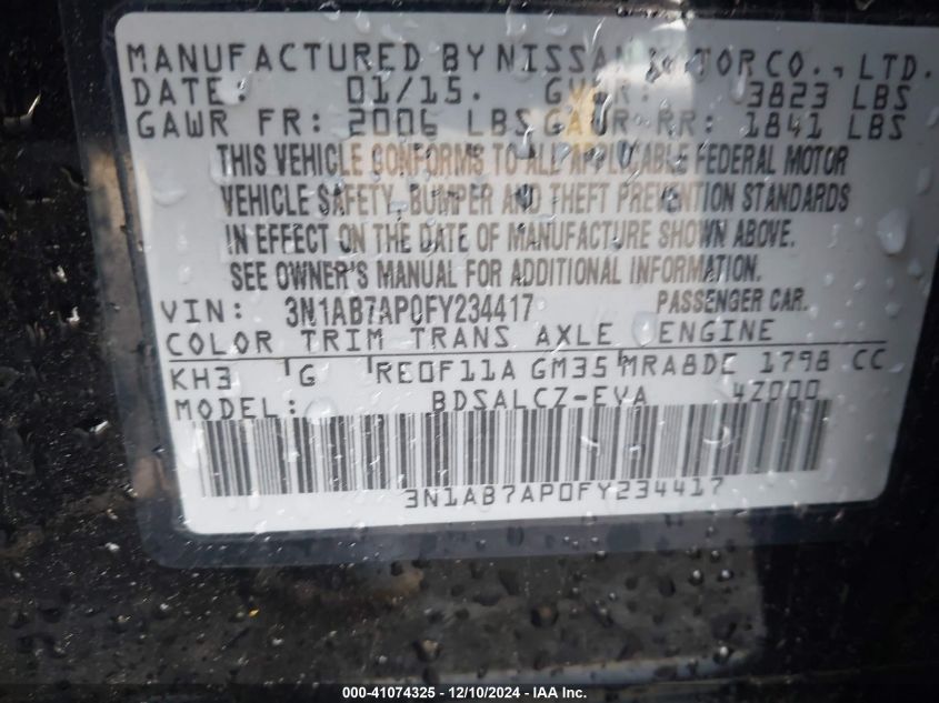 VIN 3N1AB7AP0FY234417 2015 NISSAN SENTRA no.9