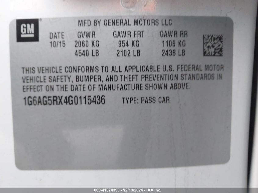 VIN 1G6AG5RX4G0115436 2016 Cadillac ATS, Standard no.9