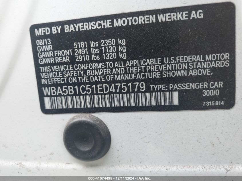 VIN WBA5B1C51ED475179 2014 BMW 535I no.9