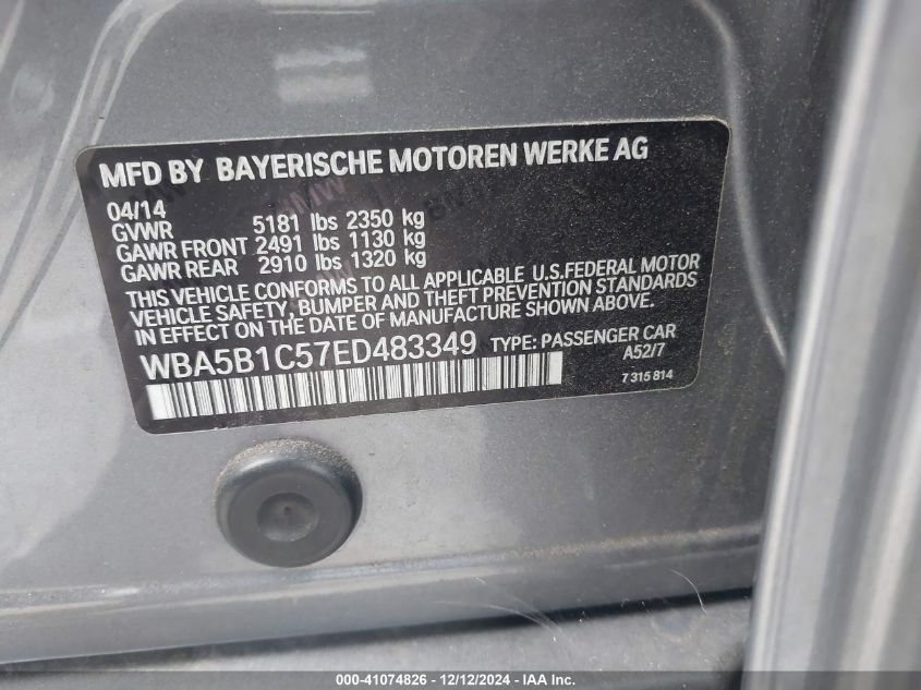 VIN WBA5B1C57ED483349 2014 BMW 5 Series, 535I no.9