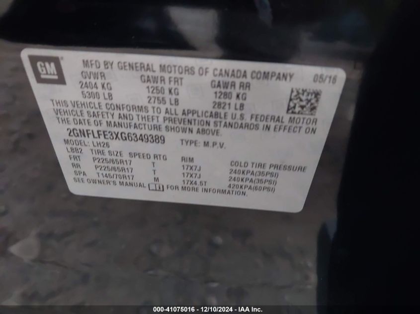 VIN 2GNFLFE3XG6349389 2016 CHEVROLET EQUINOX no.9