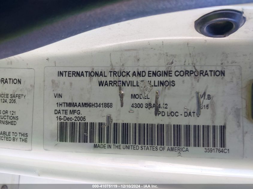 2006 International 4000 4300 VIN: 1HTMMAAM96H341858 Lot: 41075119