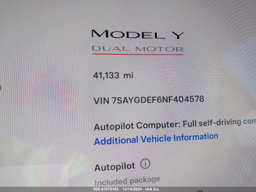 VIN 7SAYGDEF6NF404578 2022 TESLA MODEL Y no.7