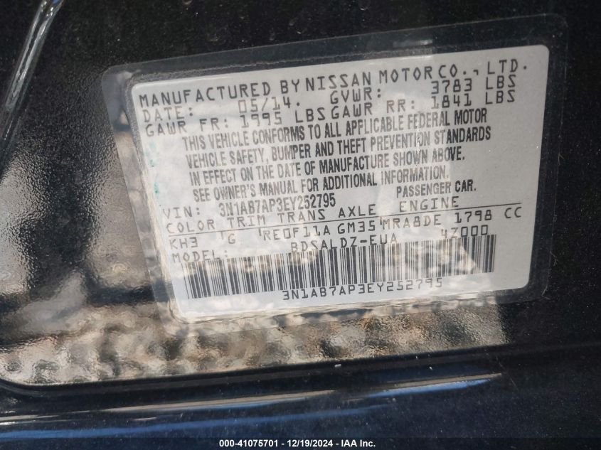 VIN 3N1AB7AP3EY252795 2014 Nissan Sentra, Fe+ S/Fe+... no.9