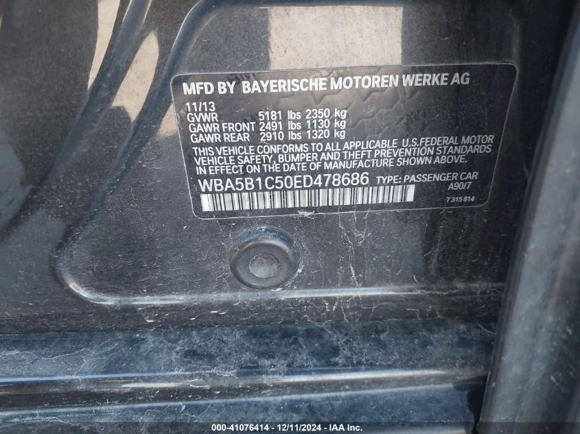 VIN WBA5B1C50ED478686 2014 BMW 5 Series, 535I no.9