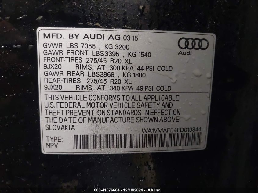 VIN WA1VMAFE4FD019844 2015 Audi Q7, 3.0 Tdi Premium no.9