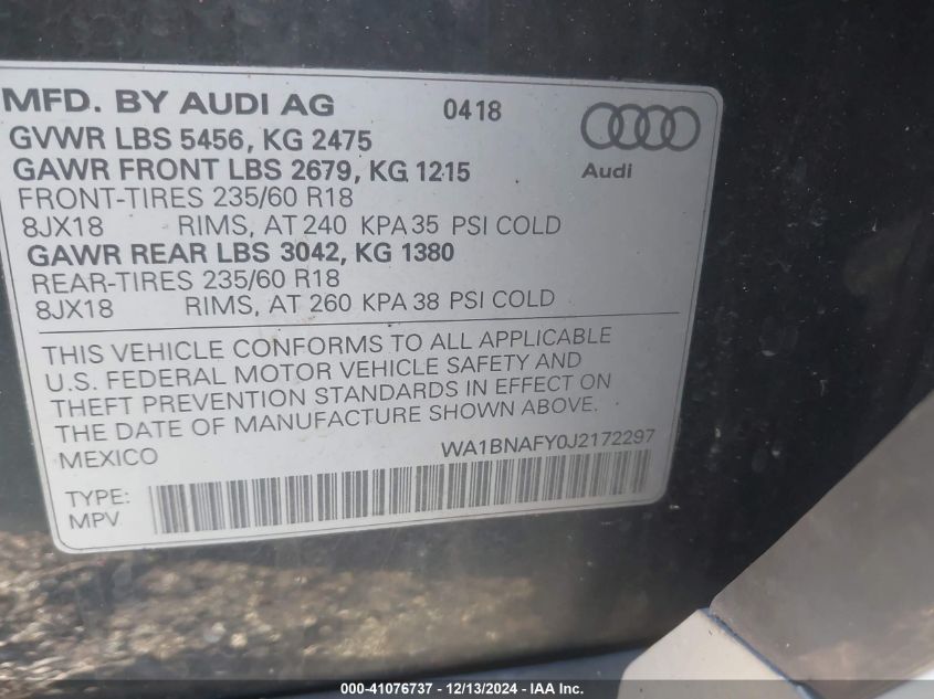 VIN WA1BNAFY0J2172297 2018 Audi Q5, 2.0T Premium/2.... no.9