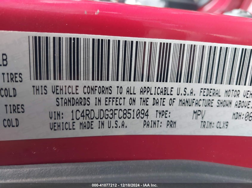 2015 DODGE DURANGO LIMITED - 1C4RDJDG3FC851094