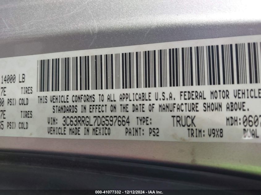 2013 Ram 3500 Tradesman VIN: 3C63RRGL7DG597664 Lot: 41077332