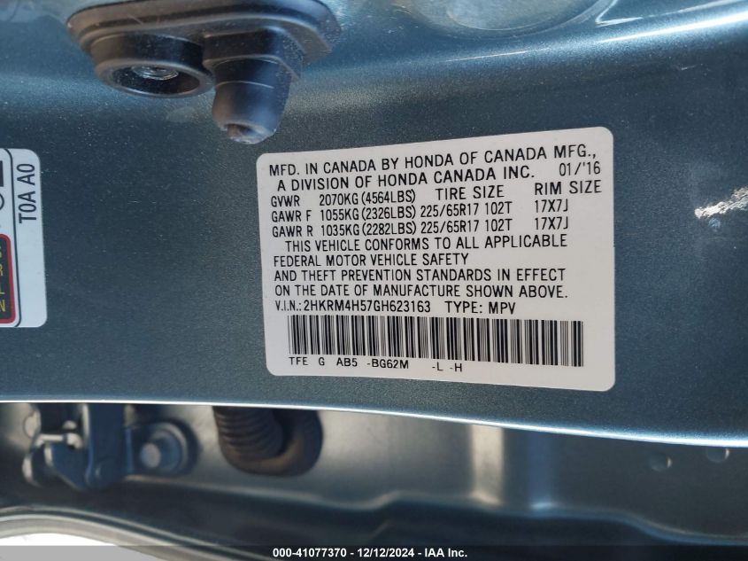 VIN 2HKRM4H57GH623163 2016 Honda CR-V, EX no.9