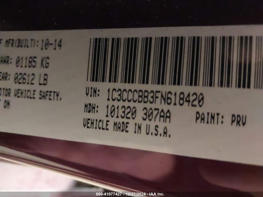 VIN 1C3CCCBB3FN618420 2015 Chrysler 200, S no.9