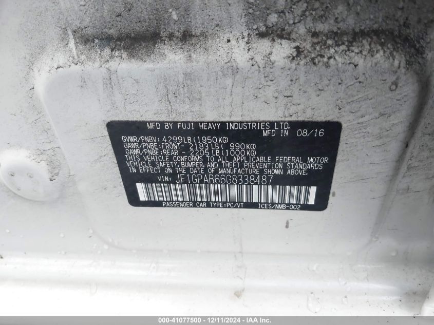 VIN JF1GPAB66G8338487 2016 Subaru Impreza, 2.0I Pre... no.9