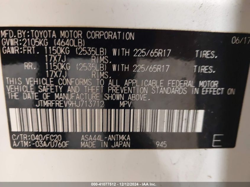 VIN JTMRFREV9HJ713712 2017 Toyota RAV4, Xle no.9