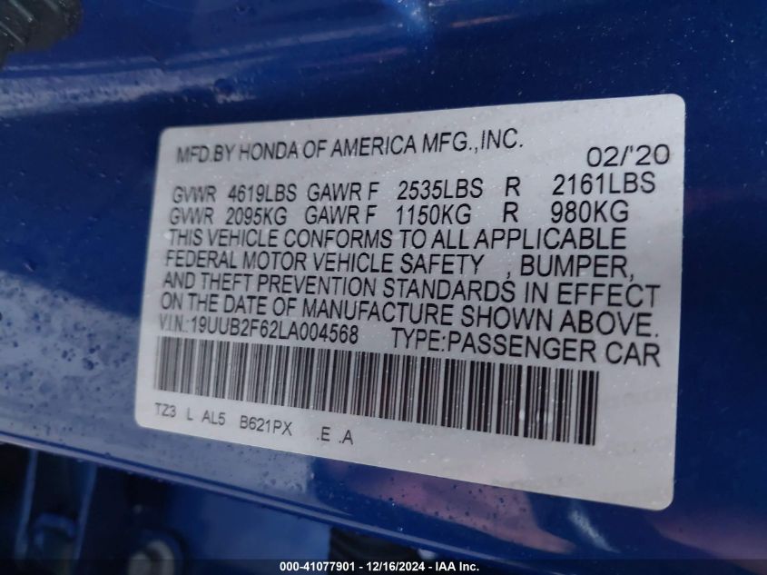 VIN 19UUB2F62LA004568 2020 Acura TLX, A-Spec/A-Spec... no.9