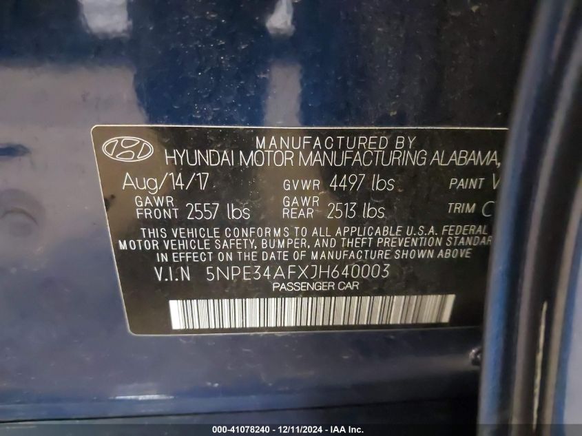 2018 HYUNDAI SONATA SPORT - 5NPE34AFXJH640003