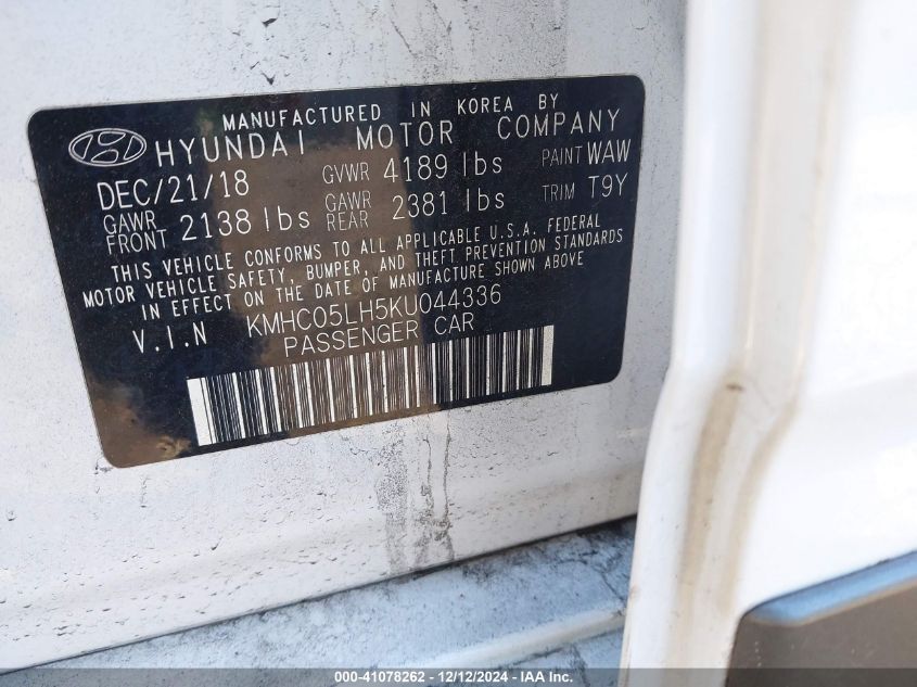 VIN KMHC05LH5KU044336 2019 HYUNDAI IONIQ ELECTRIC no.9