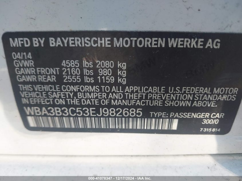 VIN WBA3B3C53EJ982685 2014 BMW 3 Series, 328I Xdrive no.9