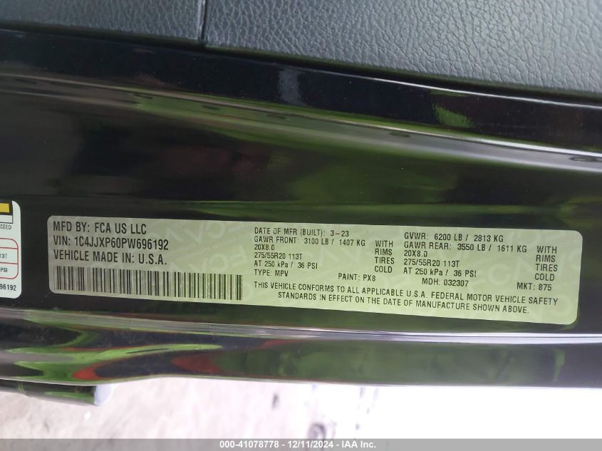 2023 Jeep Wrangler 4Xe Sahara 4X4 VIN: 1C4JJXP60PW69619 Lot: 41078778