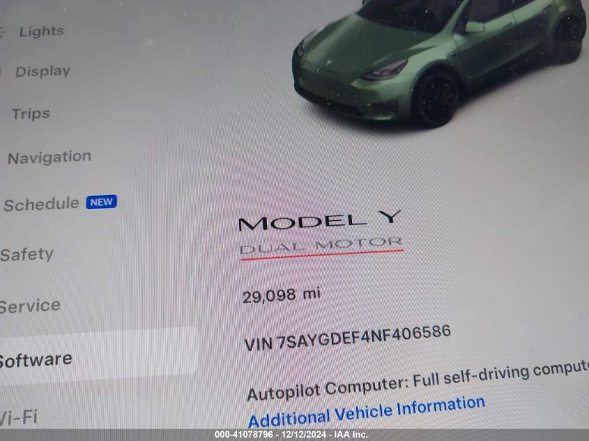 2022 Tesla Model Y Performance Dual Motor All-Wheel Drive VIN: 7SAYGDEF4NF406586 Lot: 41078796