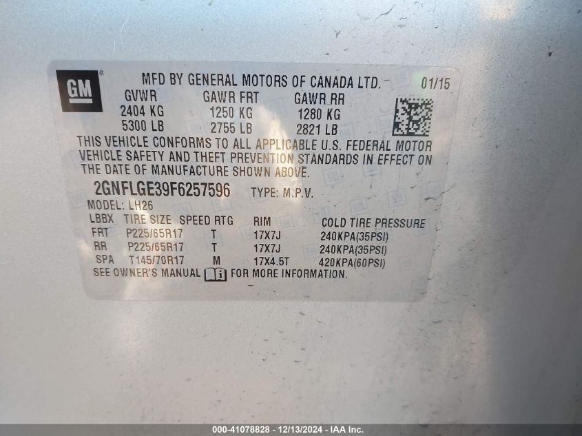 VIN 2GNFLGE39F6257596 2015 Chevrolet Equinox, 2LT no.9