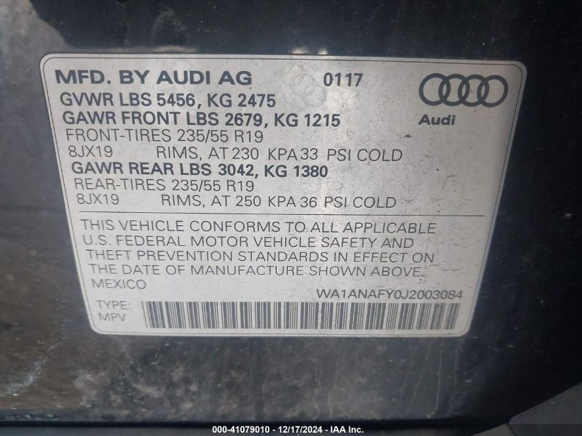 VIN WA1ANAFY0J2003084 2018 AUDI Q5 no.9