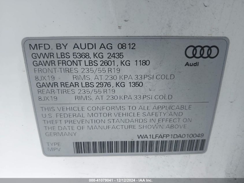 VIN WA1LFAFP1DA010049 2013 Audi Q5, 2.0T Premium no.9